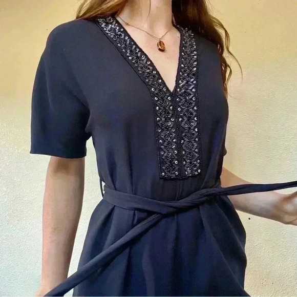 French connection navy blue jumpsuit with beaded neckline - Picture 4 of 10